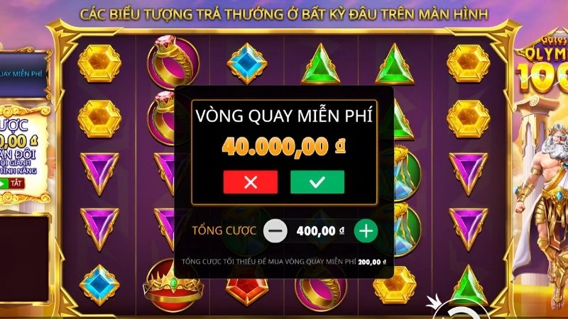 Tính năng tiền thưởng trong Slotgame Cánh cổng Olympus 1000 Kingfun vòng quay miễn phí